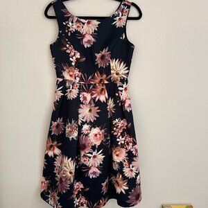 navy midi dress with flowers